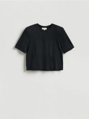 T-shirt boxy z domieszką jedwabiu - czarny. Czarne t-shirty damskie Reserved, l, bez wzorów, z bawełny, bez kołnierzyka. Za 99.99 zł.