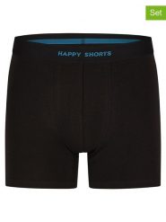 Happy Shorts Bokserki (3 pary) w kolorze czarno-turkusowym rozmiar: M. Czarne bokserki męskie Happy Shorts, bez wzorów. Za 79.03 zł.