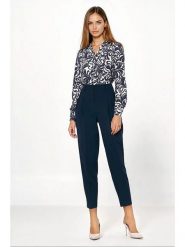 Nife Spodnie w kolorze granatowym rozmiar: 38. Niebieskie spodnie materiałowe damskie Nife, bez wzorów, z materiału, z podwyższonym stanem. Za 176.08 zł.