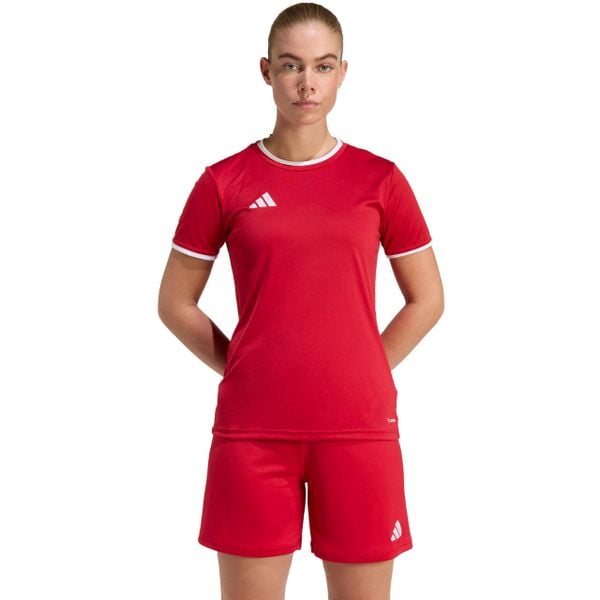 Koszulka damska adidas Entrada 26 Jersey. Czerwone bluzki damskie Adidas, bez wzorów, z jersey, bez kołnierzyka. Za 60.99 zł.