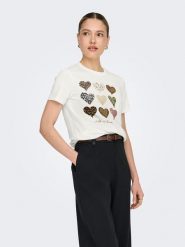 ONLY Koszulka w kolorze kremowym rozmiar: M. Brązowe bluzki damskie Only, m, bez wzorów, z bawełny, bez kołnierzyka. Za 43.99 zł.