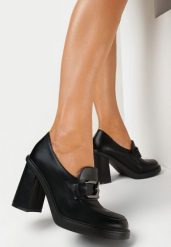 Czarne Półbuty na Obcasie w Stylu Mokasynów Sullia. Czarne półbuty damskie Born2be, bez wzorów, z jeansu, eleganckie, bez obcasa, na obcasie. Za 149.99 zł.