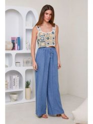 Le Monde du Lin Lniane spodnie w kolorze niebieskim rozmiar: 38/40. Niebieskie spodnie materiałowe damskie Le Monde du Lin, bez wzorów, ze lnu. Za 173.99 zł.