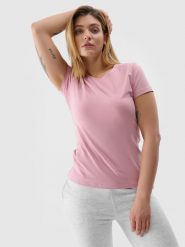 4F T-shirt slim gładki damski - różowy XS. Czerwone t-shirty damskie 4f, xs, bez wzorów, z bawełny, bez kołnierzyka. W wyprzedaży za 19.99 zł.