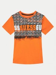 Guess T-Shirt L5RI23 K8HM4 Pomarańczowy Regular Fit. Brązowe t-shirty chłopięce Guess, z aplikacjami, z bawełny, bez ramiączek. Za 59.99 zł.