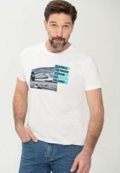 Biały t-shirt męski z nadrukiem T-OFFROAD. Białe t-shirty męskie Volcano, m, bez wzorów, z bawełny, bez kołnierzyka. Za 44.99 zł.