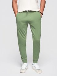 Spodnie męskie dresowe ze ściągaczem przy nogawce BASIC jogger - zielone V3 - Rozmiar: L. Zielone spodnie dresowe męskie Ombre Clothing, z aplikacjami, z bawełny. W wyprzedaży za 118.99 zł.