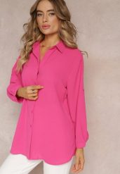 Fuksjowa Koszula z Kołnierzem i Długimi Rękawami na Guzik Henvia. Czerwone koszule damskie Renee, plus size, bez wzorów, bez kołnierzyka, plus size, bez ramiączek. Za 34.99 zł.