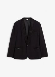 Marynarka smokingowa ze stretchem, slim fit. Czarne marynarki męskie bonprix, bez wzorów, z satyny. Za 309.99 zł.