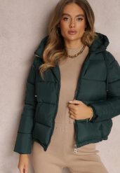 Ciemnozielona Kurtka Puffer Pikowana z Kapturem Mullen. Zielone kurtki damskie Renee, na jesień, xl, bez wzorów, z jeansu, z kapturem. Za 89.99 zł.