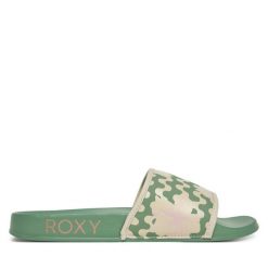 Klapki Roxy. Zielone klapki damskie Roxy, bez wzorów, bez obcasa. Za 119.99 zł.