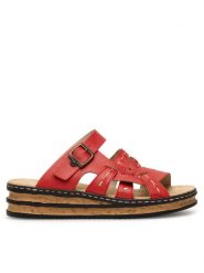 Rieker Klapki 62976-33 Czerwony. Czerwone klapki damskie Rieker, bez wzorów, z syntetyku, bez obcasa. Za 279.99 zł.