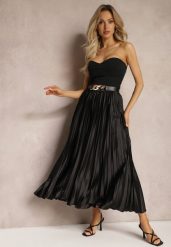 Czarna Plisowana Spódnica Maxi z Gumką w Talii Lirendil. Czarne spódniczki damskie Renee, s, bez wzorów, eleganckie, maxi. Za 79.99 zł.