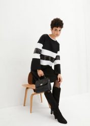 Sukienka z tkaniny punto z cekinami. Czarne sukienki damskie bonprix, bez wzorów, z tkaniny, bez kołnierzyka, bez ramiączek. Za 229.99 zł.