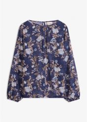 Prześwitująca tunika z szyfonu. Niebieskie tuniki damskie bonprix, bez wzorów, z szyfonu, eleganckie, bez kołnierzyka, bez ramiączek. Za 129.99 zł.