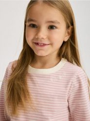 Koszulka w paski - brudny róż. Czerwone koszulki dziewczęce Reserved, bez wzorów, z bawełny, bez ramiączek. W wyprzedaży za 29.99 zł.