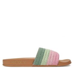 Klapki Roxy. Zielone klapki damskie Roxy, bez wzorów, bez obcasa. Za 129.99 zł.
