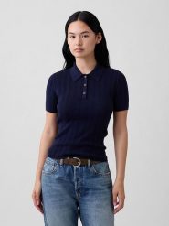 GAP Koszulka polo w kolorze granatowym rozmiar: XL. Niebieskie bluzki damskie GAP, xl, bez wzorów, ze splotem, bez kołnierzyka, bez ramiączek. Za 104.95 zł.