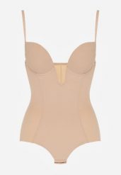 Beżowe Bieliźniane Body Modelujące z Wyciętym Dekoltem Theloria. Brązowe body damskie Born2be, bez wzorów. Za 59.99 zł.