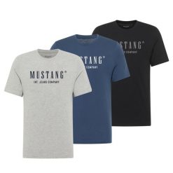 3-Pak T-Shirt Mustang Style Alex Czarny Niebieski Szary. Czarne t-shirty męskie Mustang, uniwersalny, bez wzorów, bez kołnierzyka. W wyprzedaży za 119.99 zł.