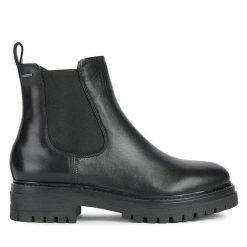 Botki Geox. Czarne botki damskie Geox, bez obcasa, na płaskiej podeszwie, bez zapięcia. Za 639.99 zł.