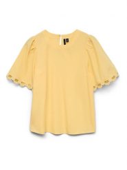 Vero Moda Bluzka w kolorze żółtym rozmiar: L. Żółte bluzki damskie Vero Moda, l, bez wzorów, z bawełny, bez kołnierzyka, bez ramiączek. Za 74.28 zł.