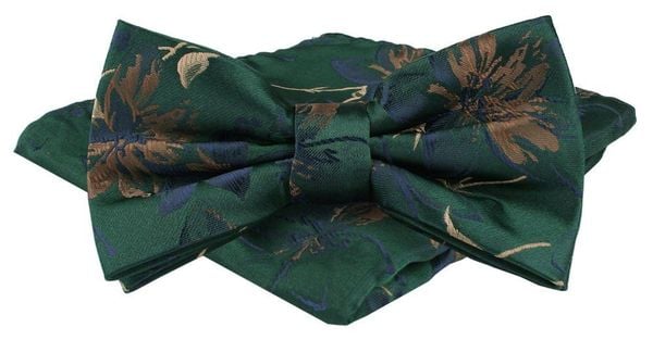 Mucha Męska w Zestawie z Poszetką - Alties - Zieleń, Duże Kwiaty. Zielone krawaty i muchy męskie Alties, bez wzorów, eleganckie. Za 65.00 zł.