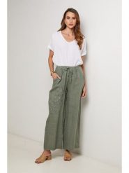 Lin Passion Lniane spodnie w kolorze khaki rozmiar: 36/38. Brązowe spodnie materiałowe damskie Lin Passion, bez wzorów, ze lnu, klasyczne, z standardowym stanem. Za 143.99 zł.