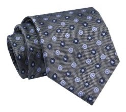 Krawat - ALTIES - Stalowy w Niebiesko Granatowe Grochy. Niebieskie krawaty i muchy męskie Alties, bez wzorów, z tkaniny, eleganckie. Za 49.00 zł.