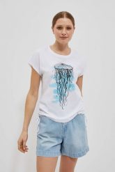 T-shirt z nadrukiem meduzy biały. Białe t-shirty damskie MOODO, xs, bez wzorów, z bawełny, bez kołnierzyka. W wyprzedaży za 24.99 zł.