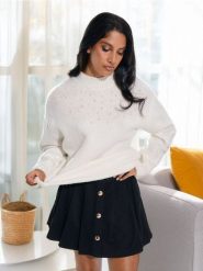 Sweter - kremowy. Białe swetry klasyczne damskie Sinsay, l, ze splotem, bez kołnierzyka. Za 69.99 zł.