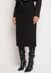 Czarna Spódnica z Wiskozą Paskiem i Kieszeniami z Klapami Talabria. Czarne spódniczki damskie Born2be, l, bez wzorów, z wiskozy, eleganckie, midi. Za 89.99 zł.