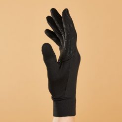 Rękawiczki jeździeckie dla dzieci Fouganza 100. Czarne rękawiczki dziecięce FOUGANZA, z dzianiny, bez ramiączek. Za 29.99 zł.