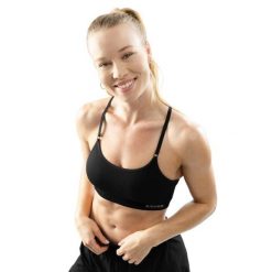 Damski bezszwowy biustonosz sportowy Fitness Siroko Ness. Czarne biustonosze sportowe damskie SIROKO, bez wzorów, z materiału. Za 108.00 zł.