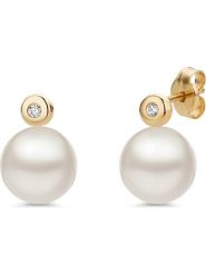 Revoni Złote kolczyki-wkrętki z diamentami i perłami rozmiar: onesize. Białe kolczyki damskie Revoni, z diamentem, złote. Za 959.56 zł.