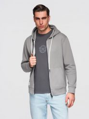 Męska bluza bawełniana dresowa BASIC rozpinana z kapturem - szara V8 - Rozmiar: S. Szare bluzy z kapturem męskie Ombre Clothing, m, z bawełny. W wyprzedaży za 118.99 zł.