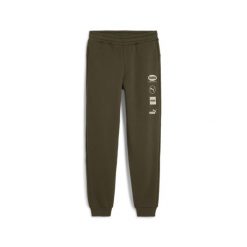 Młodzieżowe spodnie z grafiką PUMA POWER PUMA Dark Olive Green. Zielona spodnie dresowe damskie Puma, m, bez wzorów, z dzianiny. Za 110.99 zł.