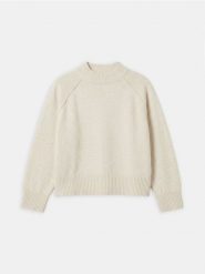 Sweter z półgolfem z domieszką wełny - kremowy. Białe swetry klasyczne damskie Sinsay, l, z wełny, bez kołnierzyka. Za 59.99 zł.
