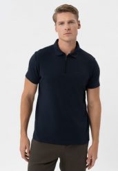 Koszulka polo na zamek O-HECTOR. Niebieskie koszulki polo męskie Volcano, l, bez wzorów, z bawełny, bez ramiączek. Za 109.99 zł.