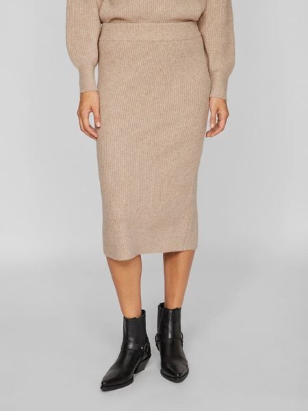 Vila Spódnica "Vikachel" w kolorze beżowym rozmiar: M. Brązowe spódniczki damskie Vila, m, bez wzorów, prążkowane, midi. Za 143.90 zł.