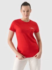 4F T-shirt slim z nadrukiem damski - czerwony S. Czerwone t-shirty damskie 4f, s, bez wzorów, z bawełny, bez kołnierzyka. W wyprzedaży za 29.99 zł.