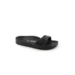 Klapki damskie Birkenstock Madrid Eva. Czarne klapki damskie Birkenstock, bez wzorów, z materiału, bez obcasa. Za 199.00 zł.