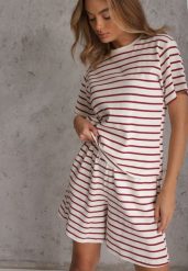 Czerwono-Białe Casualowe Szorty High Waist w Prążki z Bawełnianej Tkaniny Lennliss. Białe szorty damskie Renee, bez wzorów, z bawełny, casualowe, z podwyższonym stanem. Za 59.99 zł.