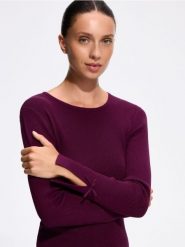 Sweter z rozcięciem - ciemnofioletowy. Fioletowe swetry klasyczne damskie Reserved, l, z dzianiny, bez kołnierzyka. Za 89.99 zł.