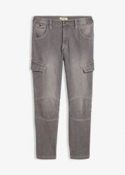Lekkie jeansy bojówki o kroju regular fit z elastycznym pasem i prostą nogawką. Niebieskie jeansy męskie bonprix. Za 64.99 zł.