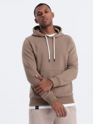Bluza męska z kapturem nierozpinana - jasnobrązowa V8. Brązowe bluzy z kapturem męskie Ombre Clothing, m, z bawełny. W wyprzedaży za 29.99 zł.