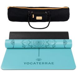 Niebieska mata do jogi z PU i gumy, MANDALA, linie ciała + torba do transportu. Niebieskie torebki klasyczne damskie YOGATERRAE, bez wzorów, bez dodatków. W wyprzedaży za 538.00 zł.