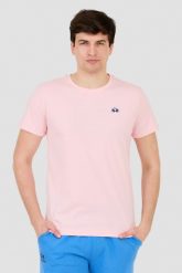LA MARTINA Różowy t-shirt z małym logo. Czerwone t-shirty męskie La Martina, m, bez wzorów, bez kołnierzyka. W wyprzedaży za 179.99 zł.