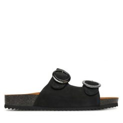 Klapki Caprice. Czarne klapki damskie Caprice, bez wzorów, bez obcasa. Za 259.99 zł.