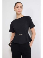 Trendyol Bluzka w kolorze czarnym rozmiar: XS. Czarne bluzki damskie Trendyol, xs, bez wzorów, z bawełny, bez kołnierzyka, bez ramiączek. Za 73.99 zł.